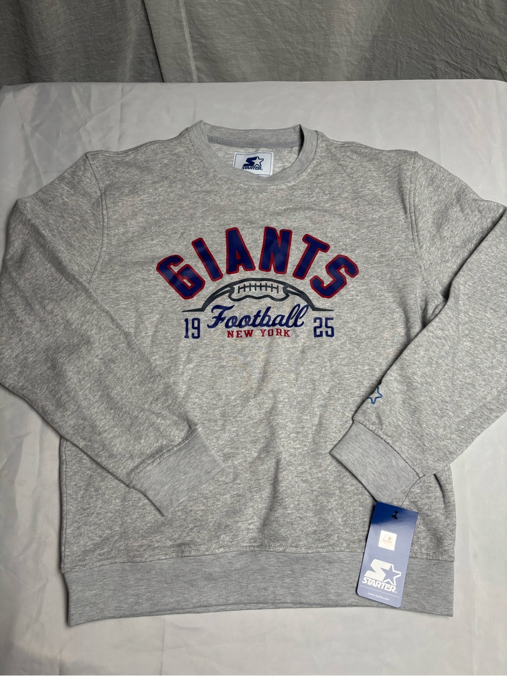 STARTER New York Giants Heather Gray Crewneck with Red & Navy Logo NWT